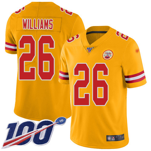 Men Kansas City Chiefs 26 Williams Damien Limited Gold Inverted Legend 100th Season Football Nike NFL Jersey